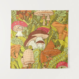 Hand drawn forest pattern with different types of tapestry