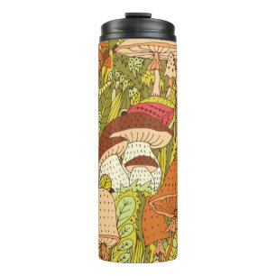 Hand drawn forest pattern with different types of thermal tumbler