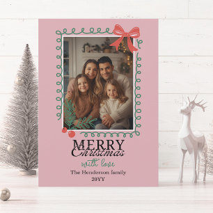 Hand-drawn frame modern pink Merry Christmas  Holiday Card