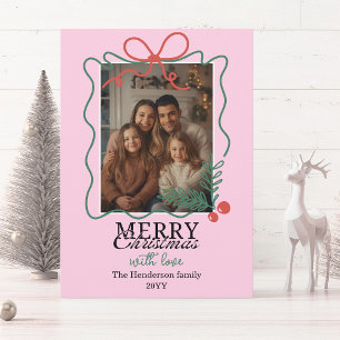Hand-drawn frame modern pink Merry Christmas Holiday Card