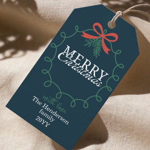 Hand-drawn frame teal blue Merry Christmas Gift Tags