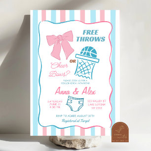 Hand Drawn Free Throw or Pink Bows Gender Reveal Invitation