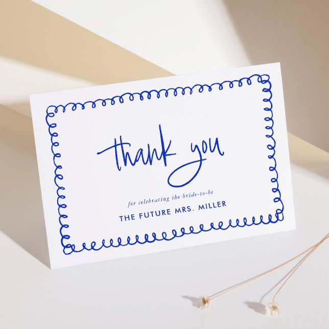 Hand Drawn French Blue Bridal Shower Thank You Card (Creator Uploaded)