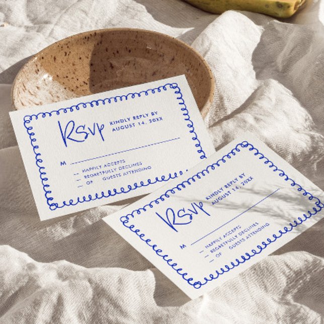 Hand Drawn French Blue Colourful Wedding  RSVP Card (Creator Uploaded)