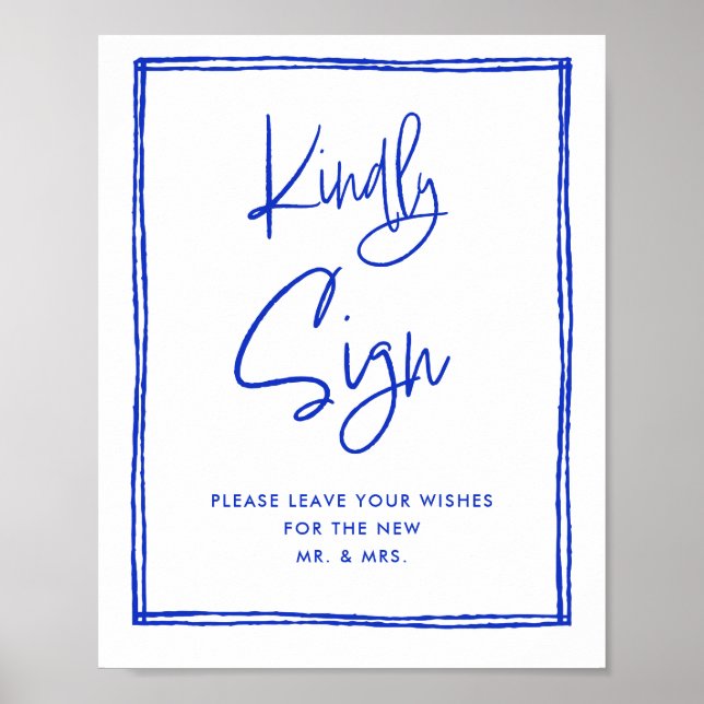 Hand Drawn French Blue Kindly Sign Guestbook Sign  (Front)
