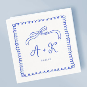 Hand Drawn French Blue Wedding Monogram Napkin