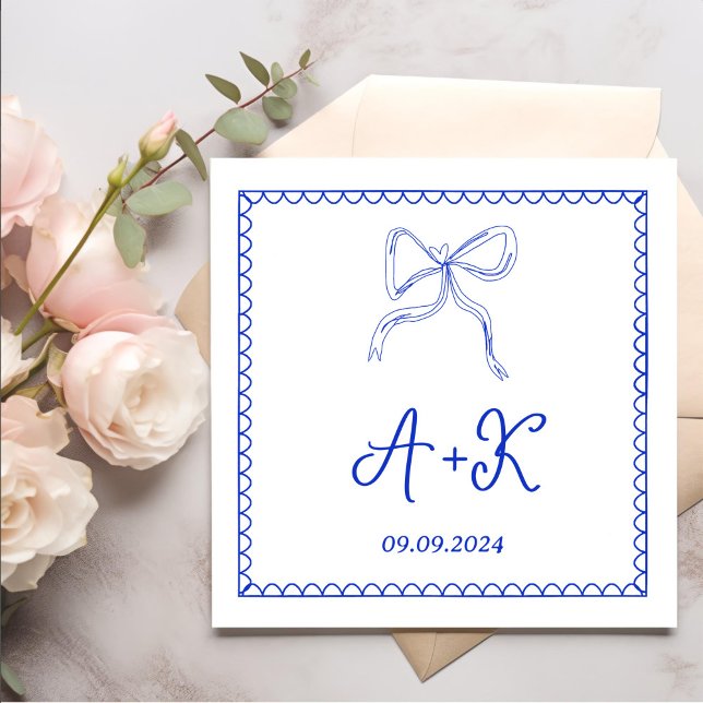 Hand Drawn French Blue Wedding Monogram Napkin (Creator Uploaded)