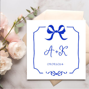 Hand Drawn French Blue Wedding Monogram Napkin