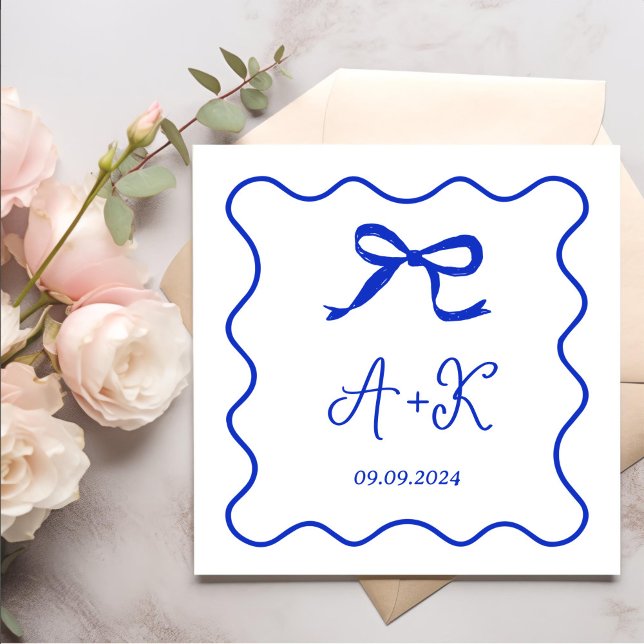 Hand Drawn French Blue Wedding Monogram Napkin (Creator Uploaded)