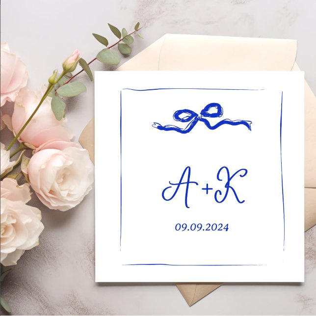 Hand Drawn French Blue Wedding Monogram Napkins (Creator Uploaded)