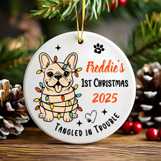 Hand Drawn French Bulldog Ceramic Christmas Ceramic Ornament
