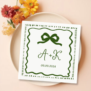 Hand Drawn French Green Wedding Monogram Napkin