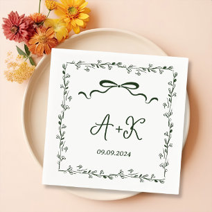 Hand Drawn French Green Wedding Monogram Napkin