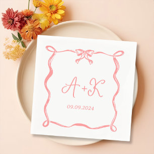 Hand Drawn French Pink Wedding Monogram Napkin