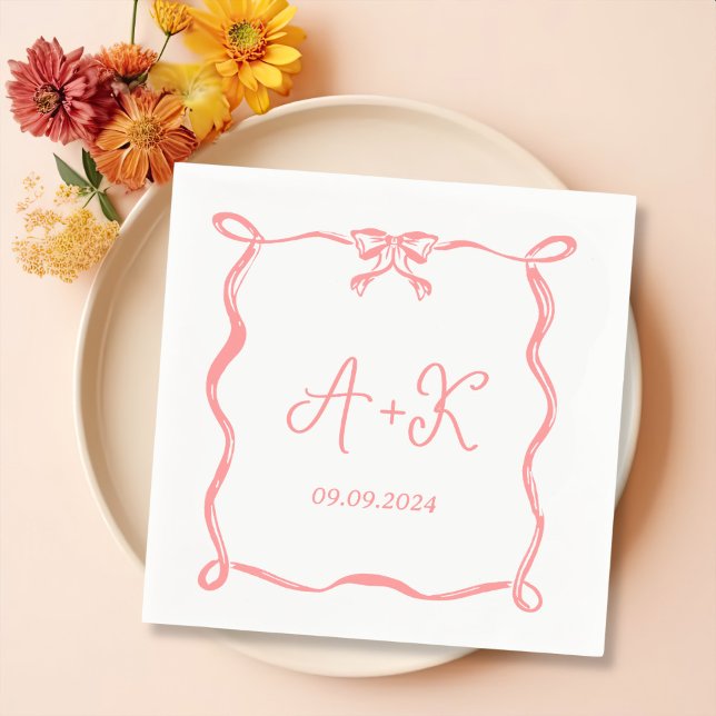 Hand Drawn French Pink Wedding Monogram Napkin (Creator Uploaded)