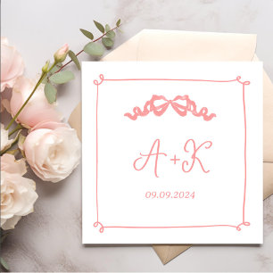 Hand Drawn French Pink Wedding Monogram Napkin
