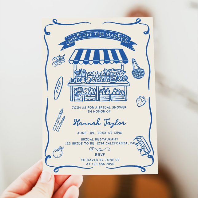 Hand Drawn Fresh Off the Market Bridal Shower Invitation (Creator Uploaded)