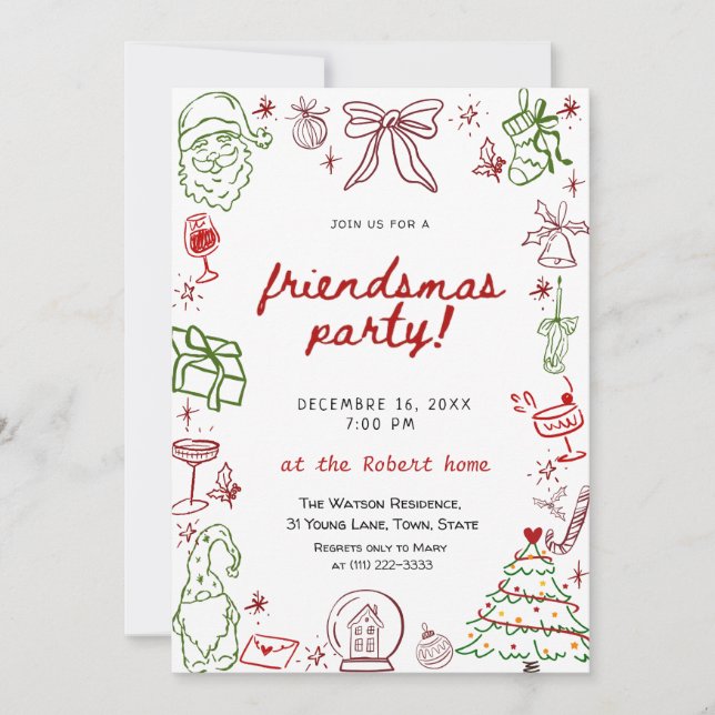 Hand Drawn Friendsmas Christmas  Invitation (Devant)