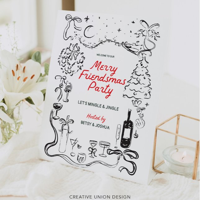 Hand Drawn Friendsmas Christmas Party Welcome Pedestal Sign (Creator Uploaded)