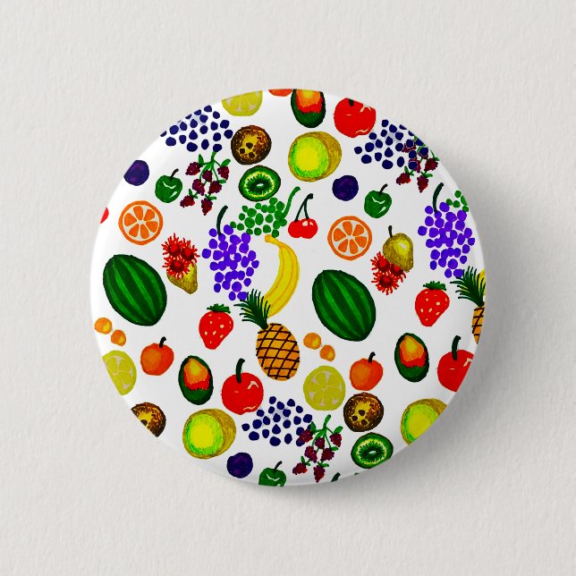 Hand Drawn Fruit Medley Pattern 2 Inch Round Button (Front)