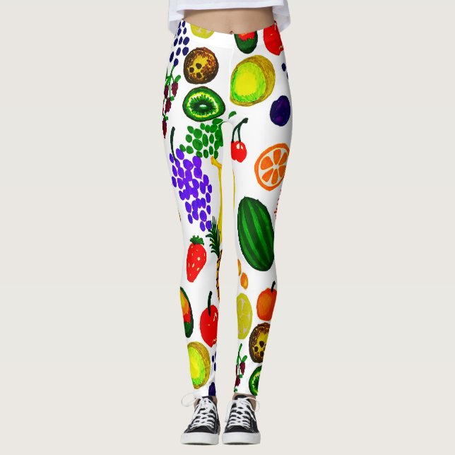 Hand Drawn Fruit Medley Pattern Leggings (Front)