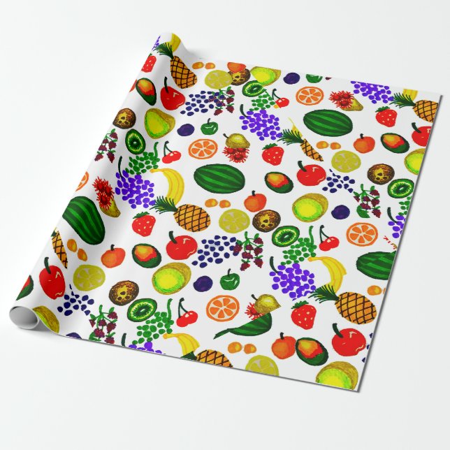Hand Drawn Fruit Medley Pattern Wrapping Paper (Unrolled)