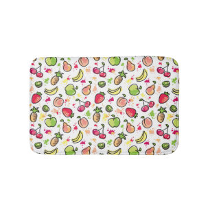 hand drawn fruits pattern bath mat