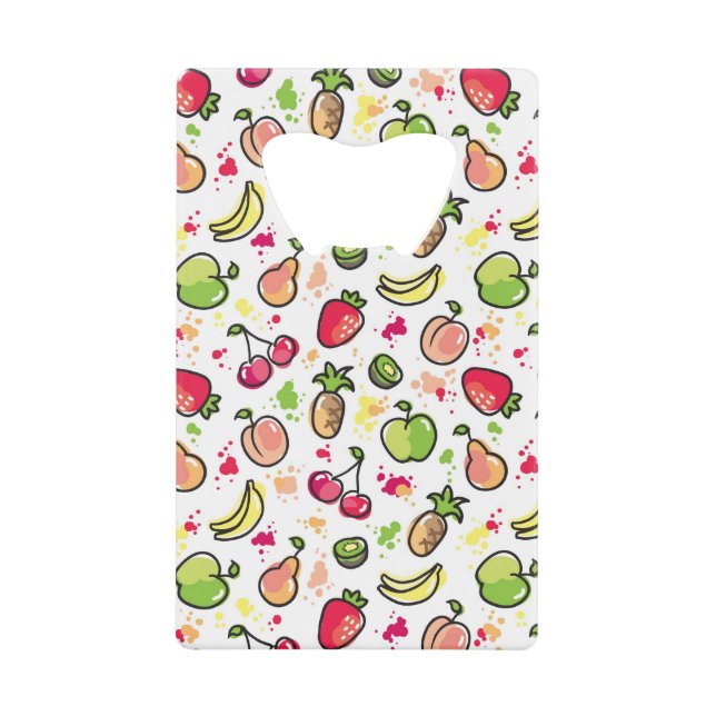 hand drawn fruits pattern credit card bottle opener (Front)