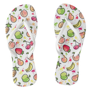 hand drawn fruits pattern flip flops