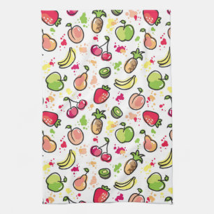 hand drawn fruits pattern kitchen towel