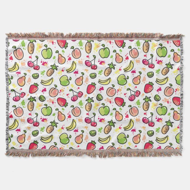 hand drawn fruits pattern throw blanket (Front)