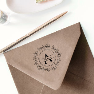 Hand-drawn Fuchsia Wreath   Initial Return Address Self-inking Stamp