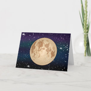 Hand drawn Full Moon and Sparkling Stars Card