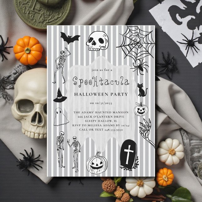 hand drawn fun Skeleton Pumpkin Spider Halloween Invitation (Creator Uploaded)