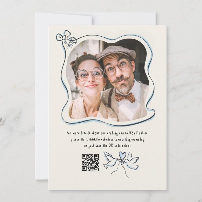 Hand Drawn Fun Whimsical Wedding Photo Invitation (Back)