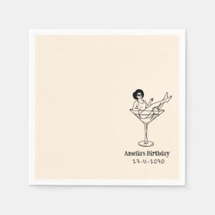 Hand Drawn funky Cocktail Girl Birthday Napkin