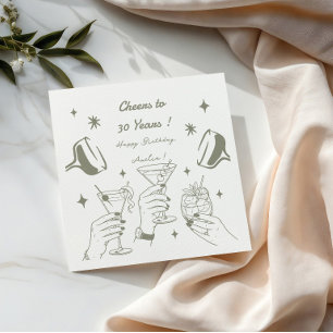 Hand drawn Funky Doodle Cocktail Birthday Party Napkin