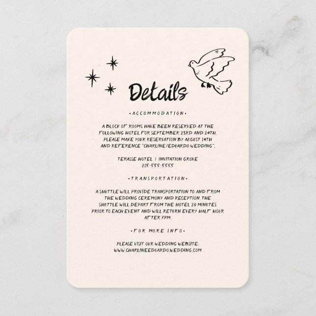 Hand drawn Funky Doodle Wedding Details Enclosure Card (Front)