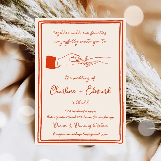 Hand Drawn Funky Drawing Hand Writting Wedding Invitation (Creator Uploaded)