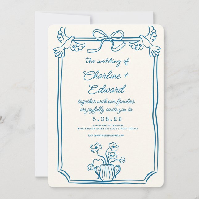 Hand Drawn Funky Drawing Handwritting Wedding  Invitation (Front)