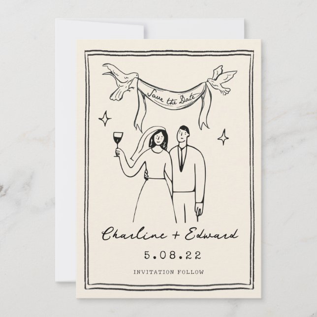 Hand Drawn Funky Handwritting Save the date (Front)