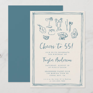 Hand Drawn Funky Nautical Beach 55th Birthday Invitation
