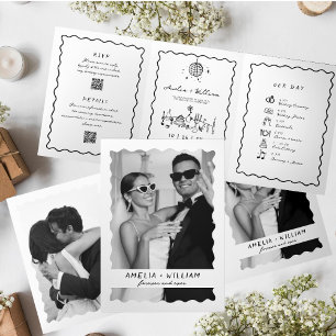 Hand Drawn Funky Photo QR Code RSVP wedding  Tri-Fold Invitation