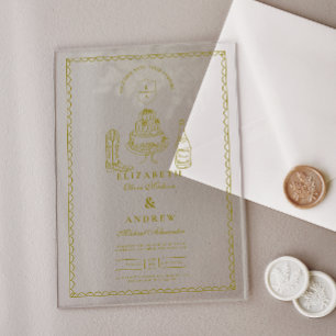 Hand Drawn Funky Western Doodle Wedding  Acrylic Invitations