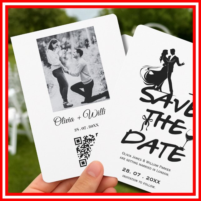 Hand Drawn Funky Whimsical QR Code Wedding PHOTO Save The Date (Creator Uploaded)