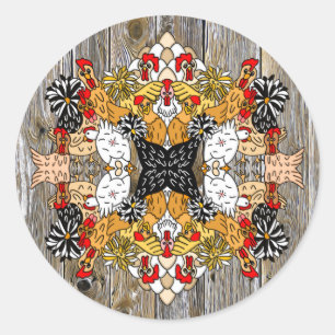 Hand drawn Funny Cartoon Chickens Classic Round Sticker