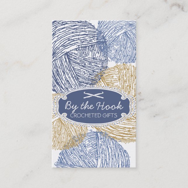 Hand drawn fuzzy yarn balls crochet hooks business card (Front)