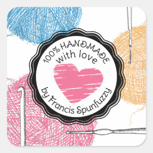 Hand drawn fuzzy yarn crochet hooks gift tag label