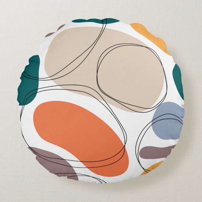 Hand drawn geometric seamless modern abstract mult round pillow (Front)