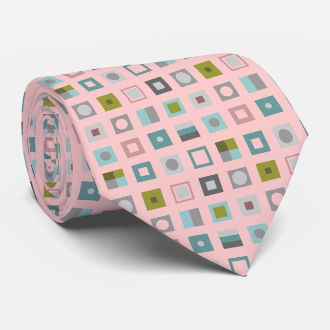Hand Drawn Geometric Squares Necktie (Rolled)